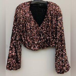 Pink multi sequin long sleeves crop top